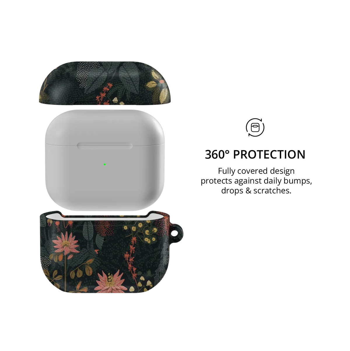 360-degree full-body coverage on the Starlit Botanica floral AirPods case