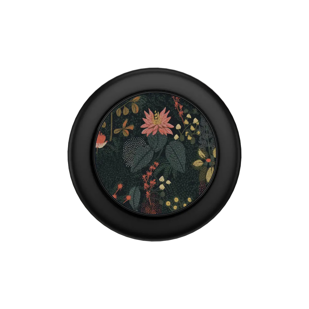 Starlit Botanica floral MagSafe grip in Black, collapsed flat top view