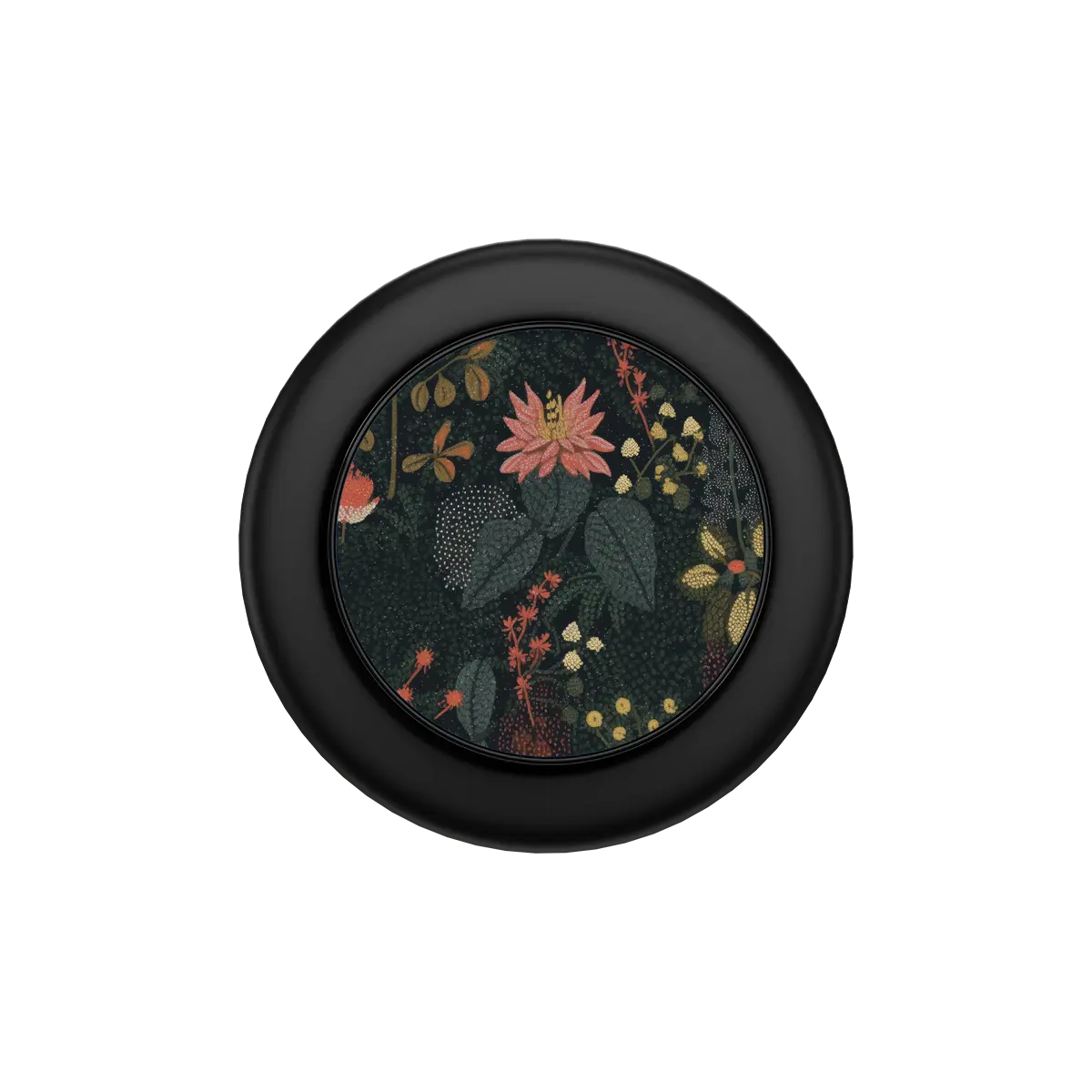 Starlit Botanica floral MagSafe grip in Black, collapsed flat top view