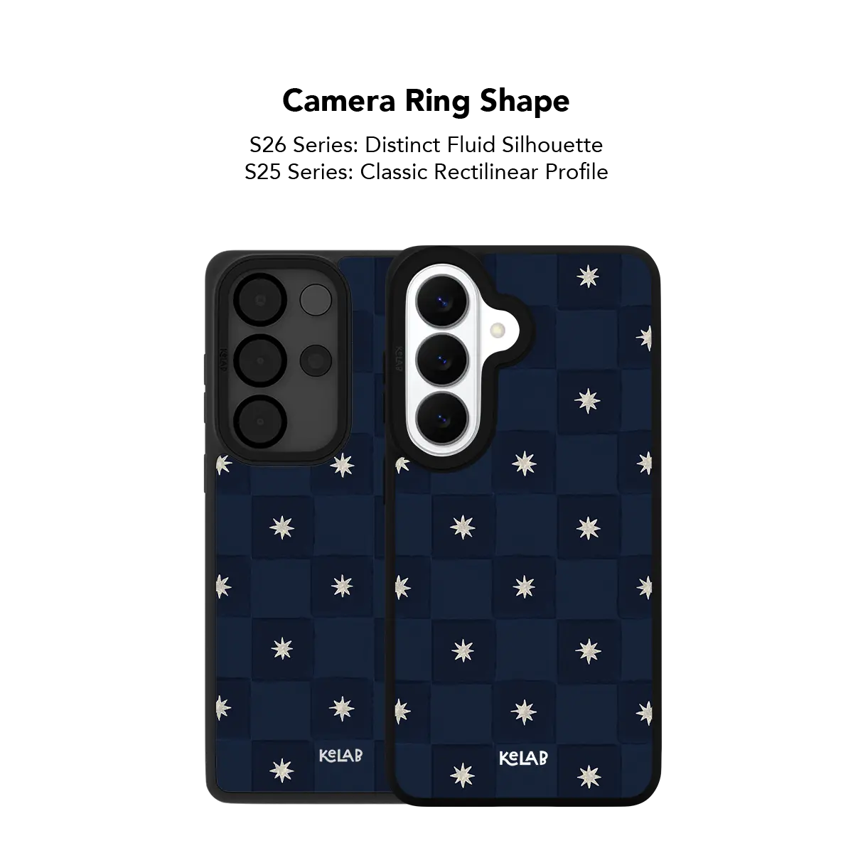 Close up of the camera ring cutout on the navy checkerboard Samsung Galaxy case