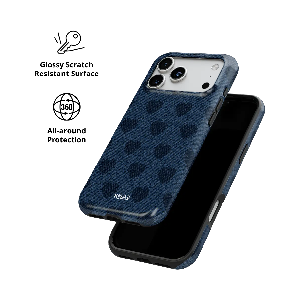 Denim Heart, Y2K Blue Jean Vintage iPhone Case, scratch-resistant all-around protection detail