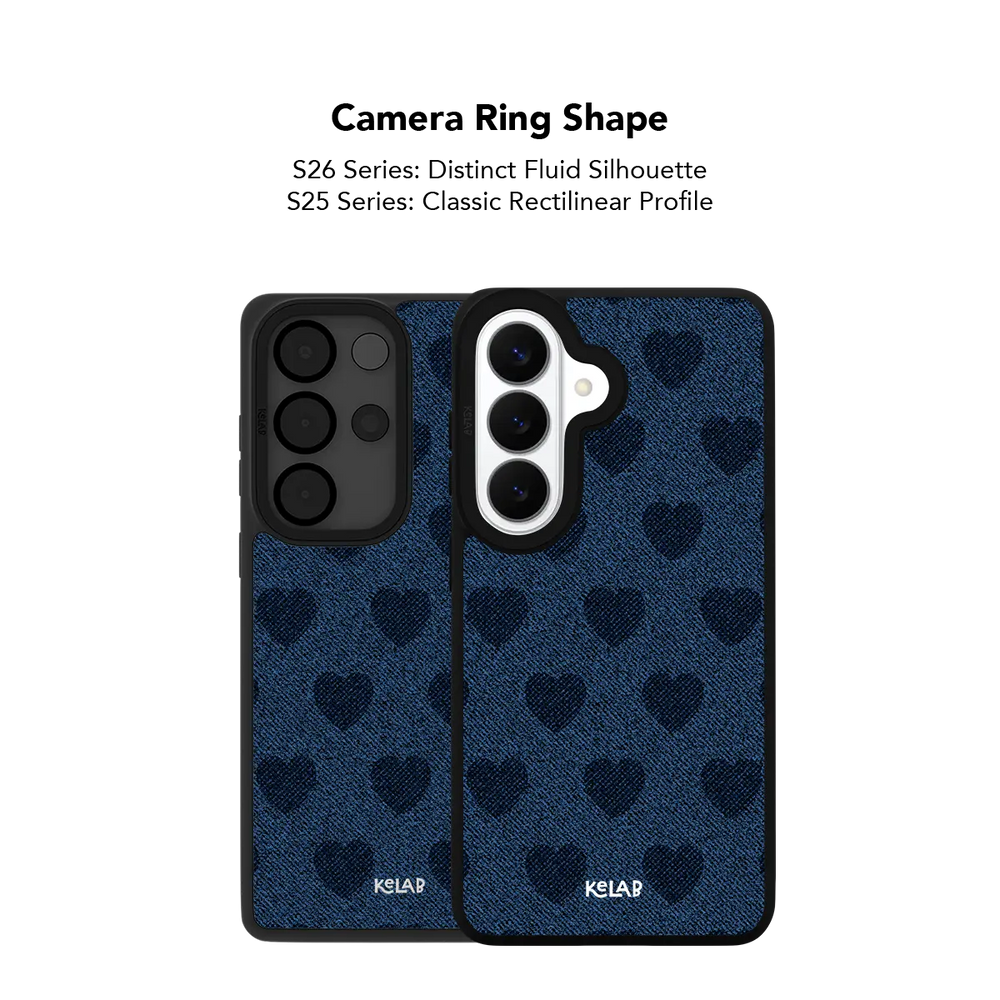 Close up of the camera ring cutout on the denim heart Samsung Galaxy case