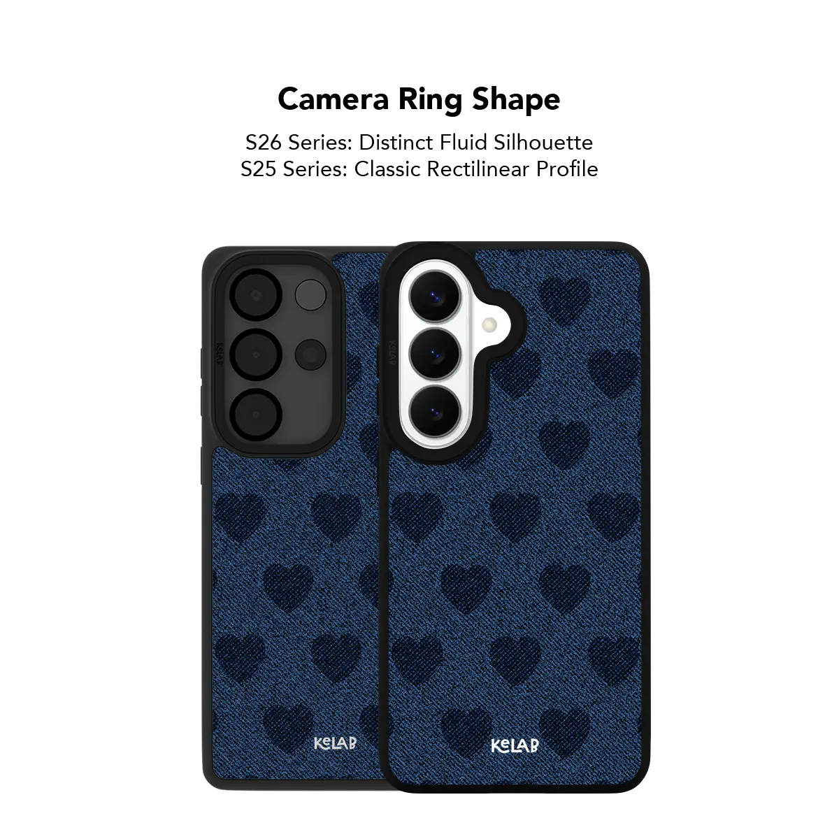 Close up of the camera ring cutout on the denim heart Samsung Galaxy case