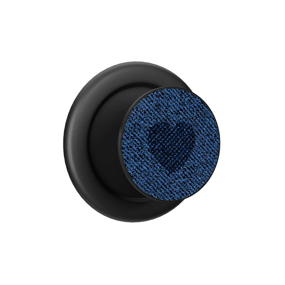 Black MagSafe phone grip with indigo textured pop grip surface and built-in strong magnets.