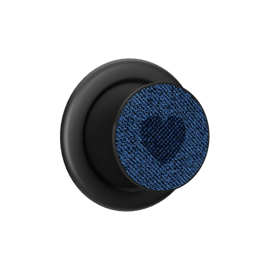 Black MagSafe phone grip with indigo textured pop grip surface and built-in strong magnets.