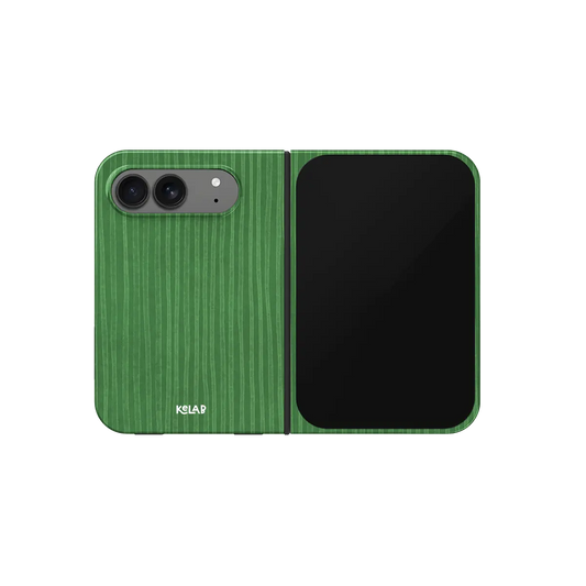 Emerald Green Stripe, Botanical iPhone 18 Fold Case, unfolded front view