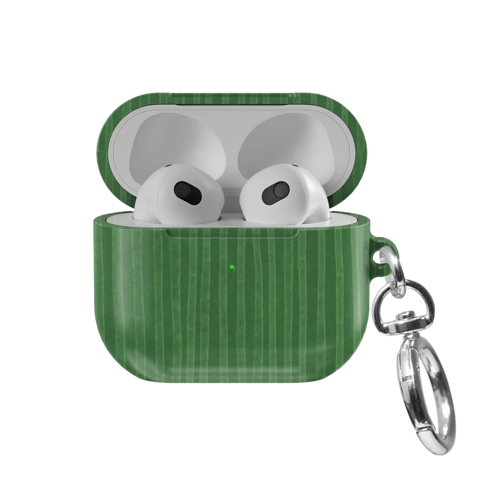 Green Stripe AirPods Case, front view with lid open