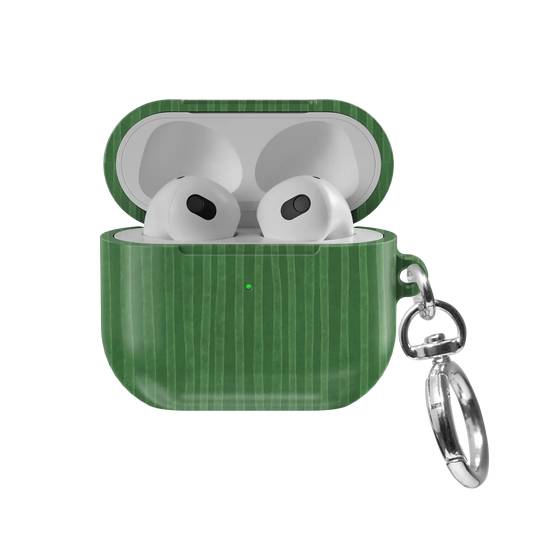 Green Stripe AirPods Case, front view with lid open