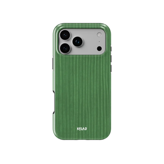 Green Stripe Pattern iPhone Case, back view showing full coverage and camera cutout