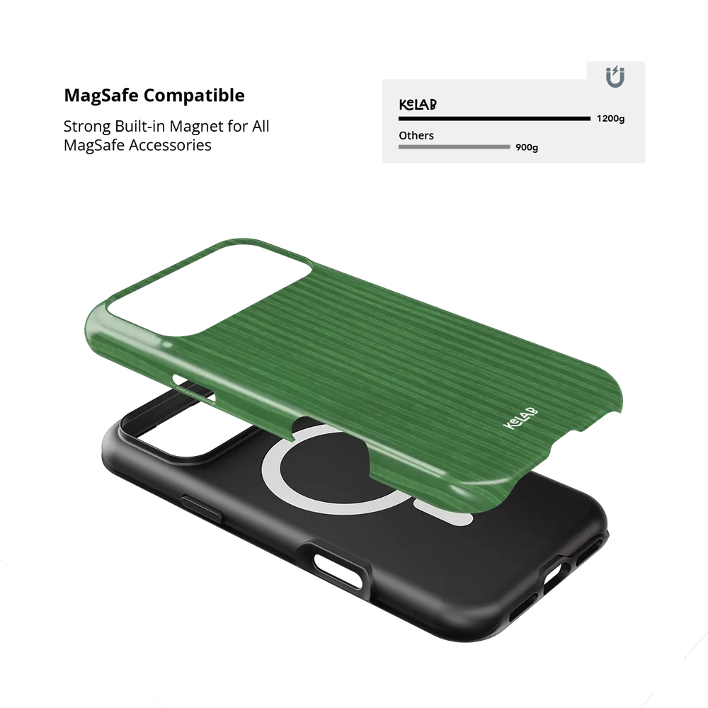 Green Stripe Pattern iPhone Case, MagSafe compatible with built-in magnet strength