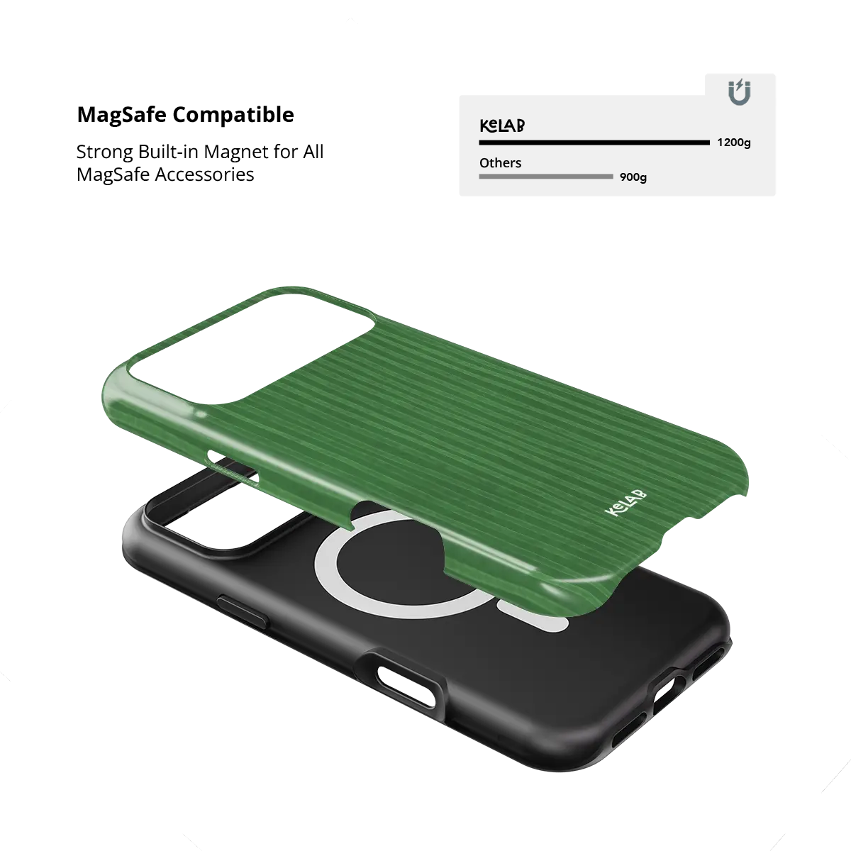 Green Stripe Pattern iPhone Case, MagSafe compatible with built-in magnet strength