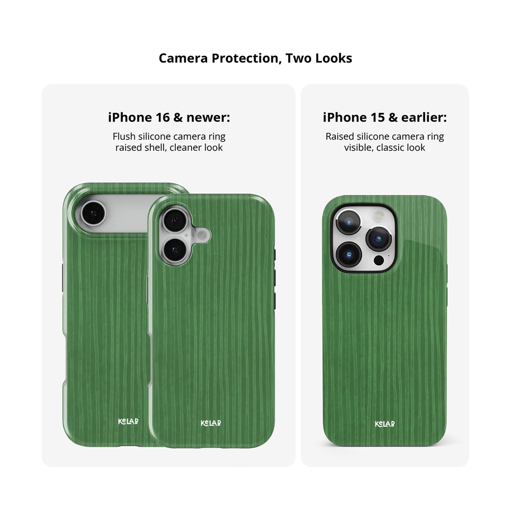 Green Stripe Pattern iPhone Case, camera protection and iPhone model size comparison