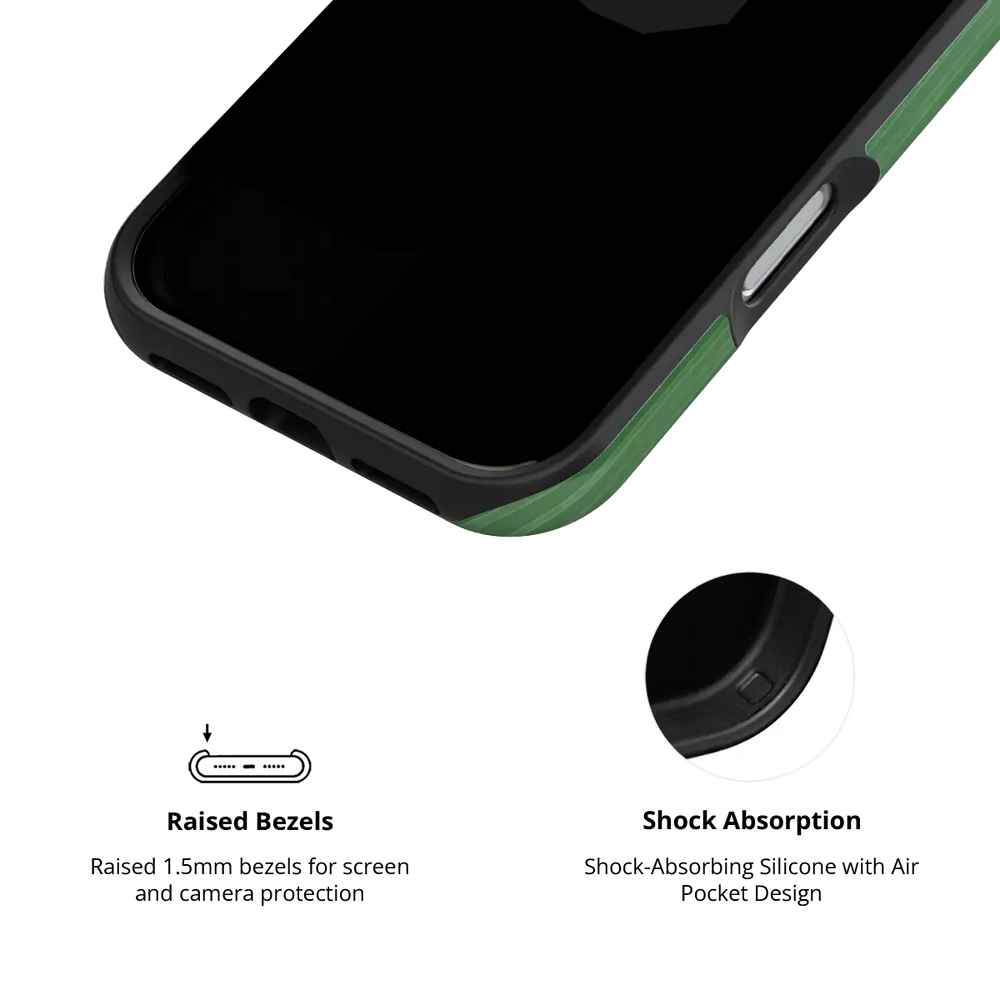 Green Stripe Pattern iPhone Case, raised bezel design for shock absorption