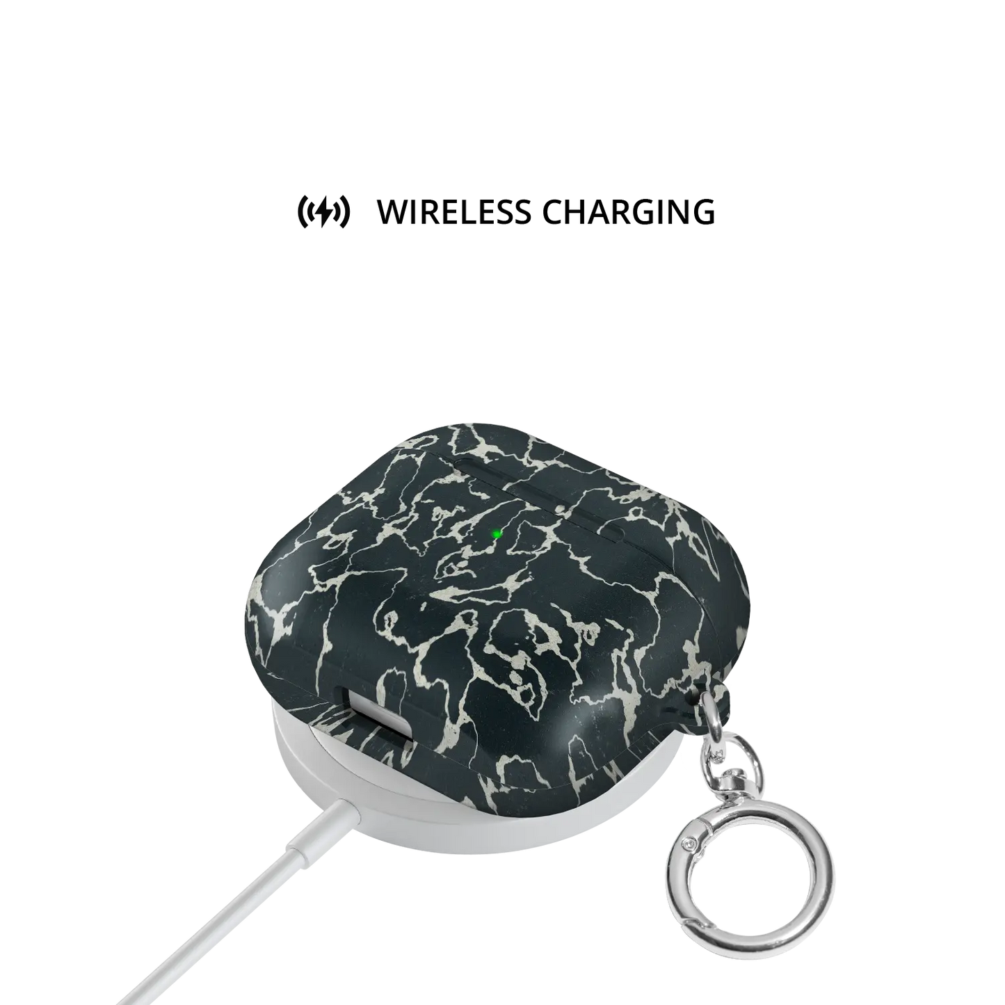 Black Marble AirPods Case, on wireless charger