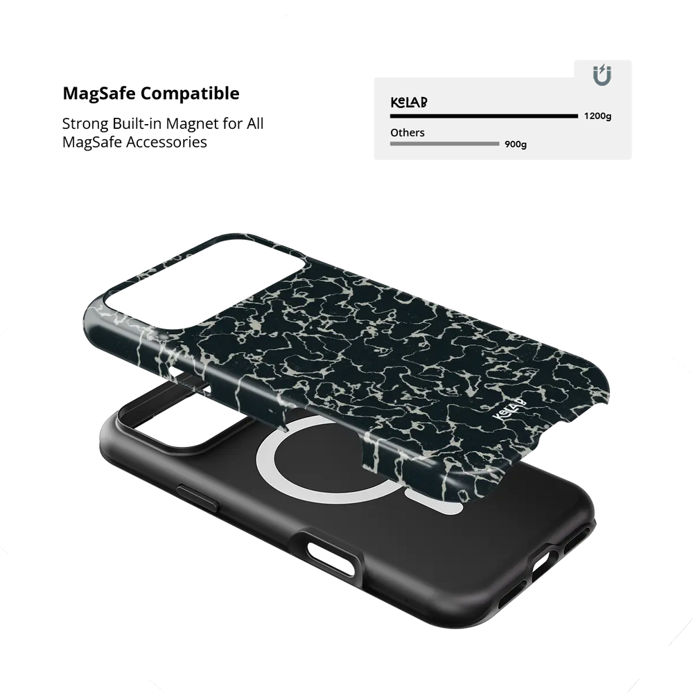 Abstract Black Marble iPhone Case, MagSafe compatible with built-in magnet strength