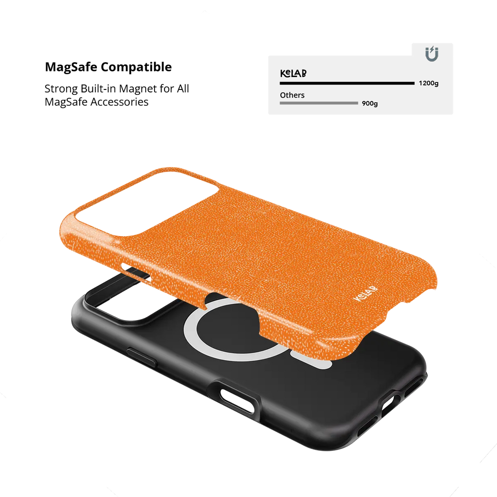 Electric Orange Textured iPhone Case, MagSafe compatible with built-in magnet strength