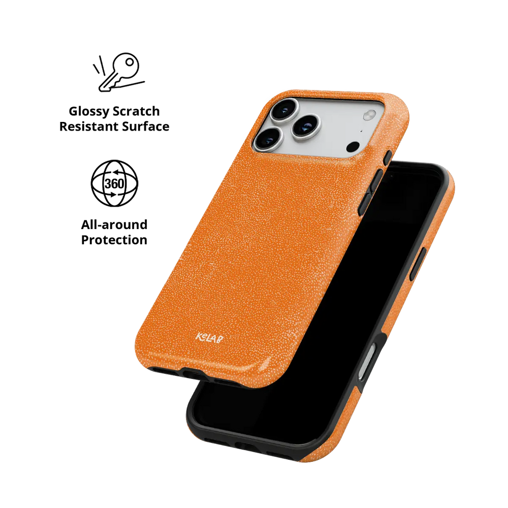 Electric Orange Textured iPhone Case, scratch-resistant all-around protection detail