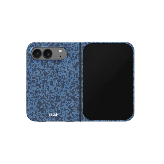 Navy Blue Marble, Agate Stone Look iPhone 18 Fold Case, unfolded front view