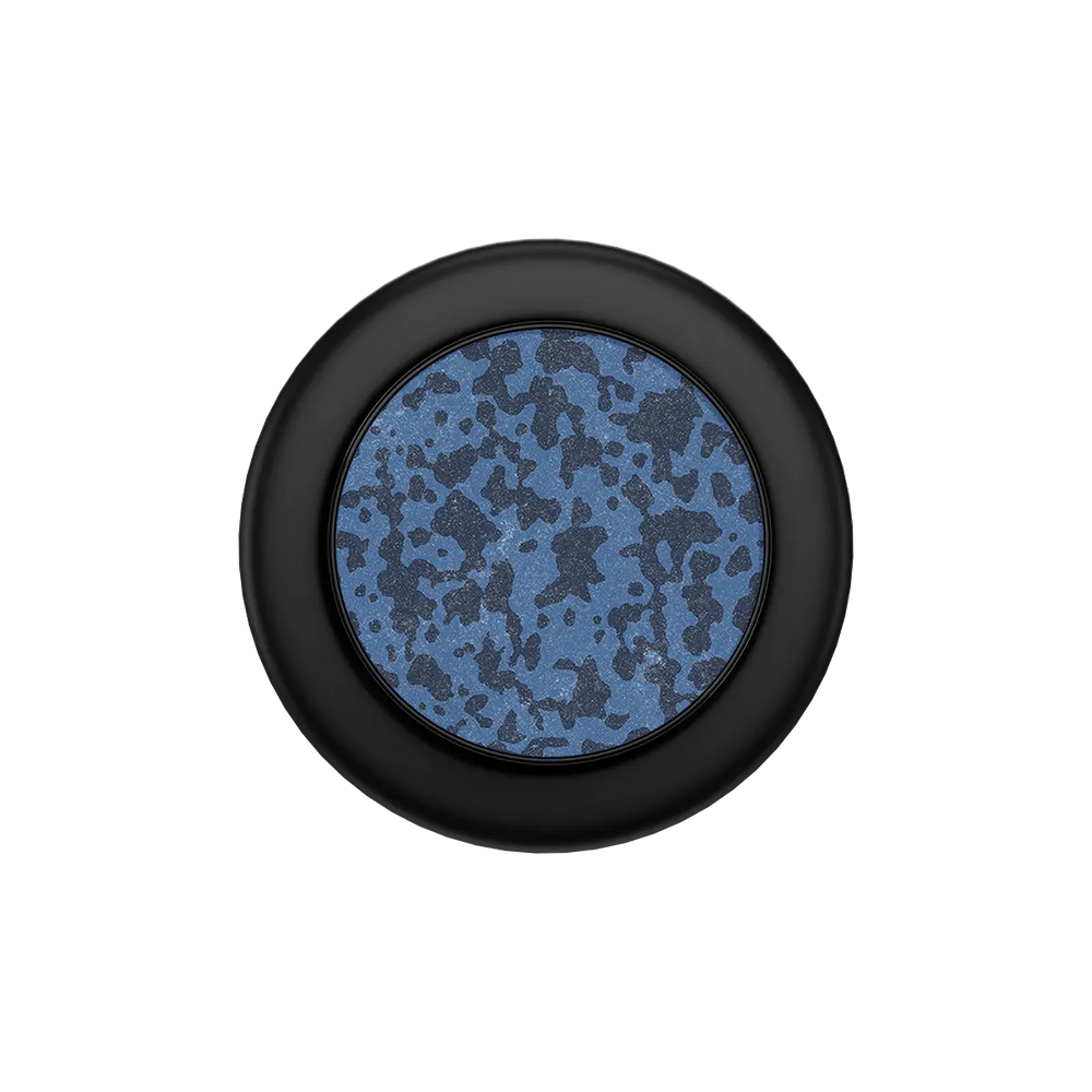 Round black MagSafe phone grip with blue speckled pop grip surface and built-in strong magnets.