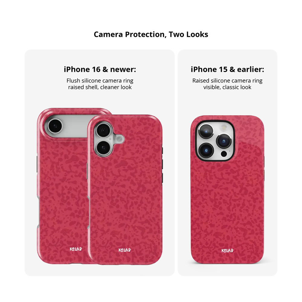Red Street Camo iPhone Case, camera protection and iPhone model size comparison