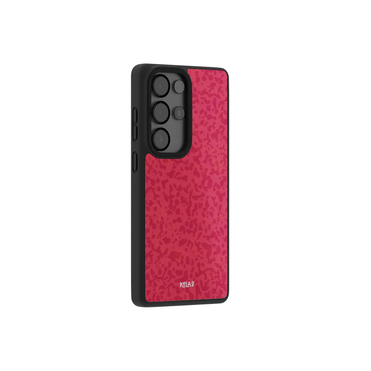 Red street camo Samsung Galaxy case at a side angle showing the wrapped button covers