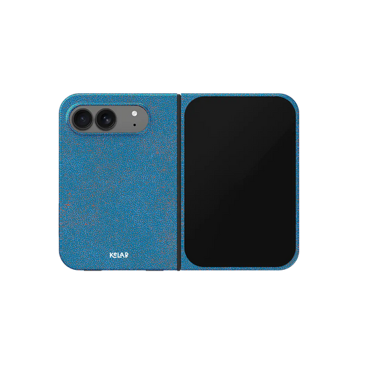 Blue Terrazzo, Speckled Stone Texture iPhone 18 Fold Case, unfolded front view