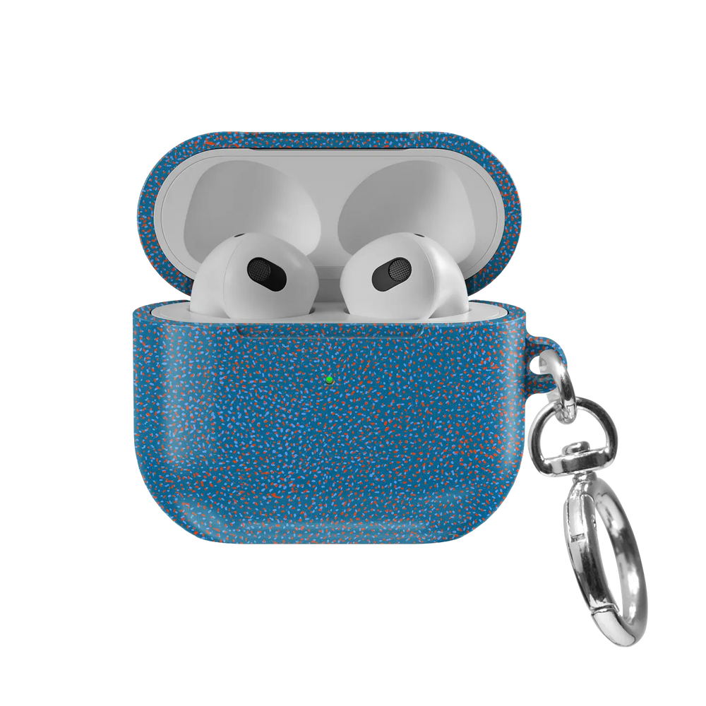 Blue Terrazzo AirPods Case, front view with lid open