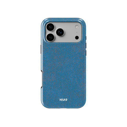 Blue Terrazzo Speckled iPhone Case, back view showing full coverage and camera cutout