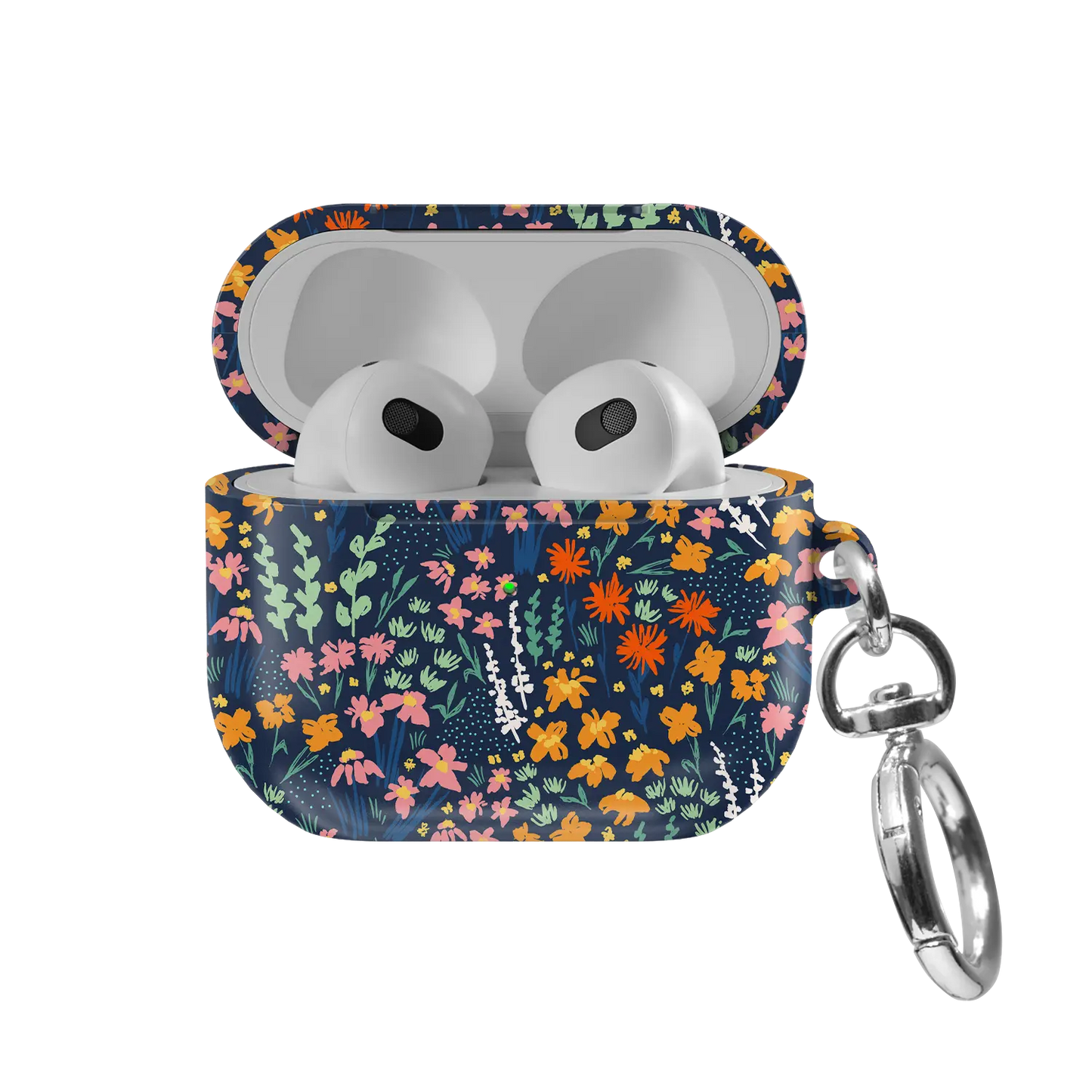 Navy Wildflower AirPods Case, front view with lid open