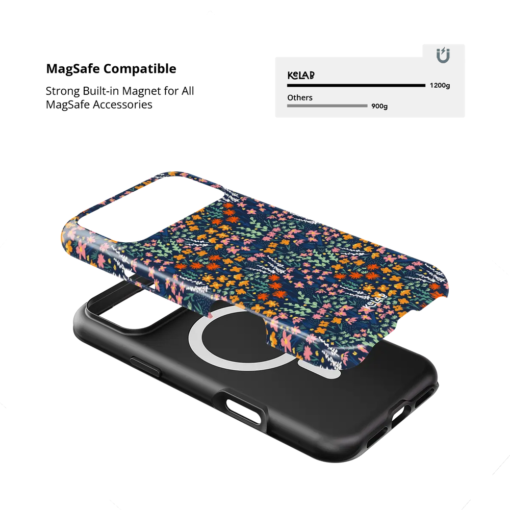 Vibrant Wildflower iPhone Case, MagSafe compatible with built-in magnet strength