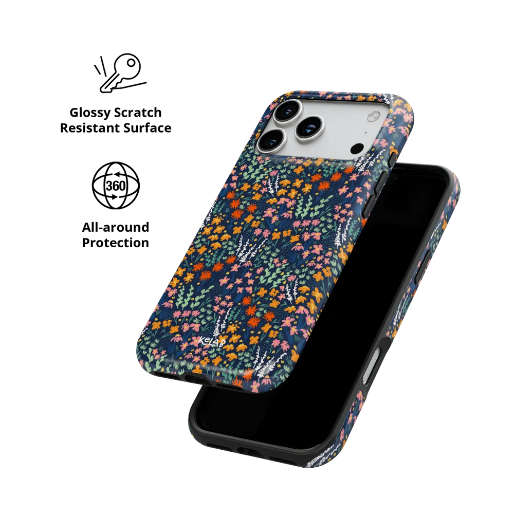 Vibrant Wildflower iPhone Case, scratch-resistant all-around protection detail