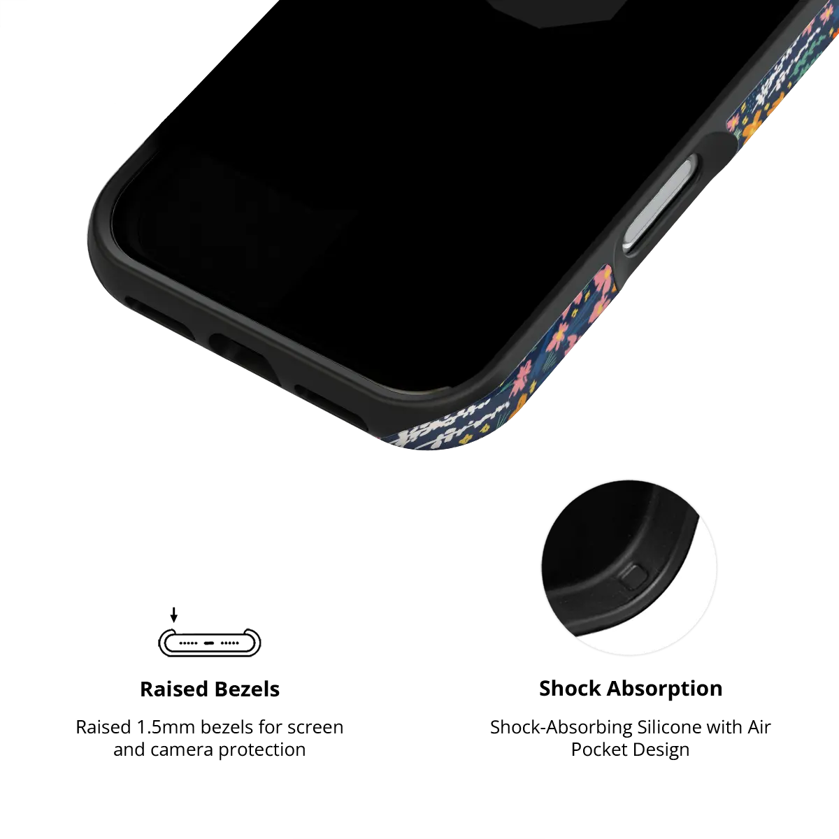 Vibrant Wildflower iPhone Case, raised bezel design for shock absorption