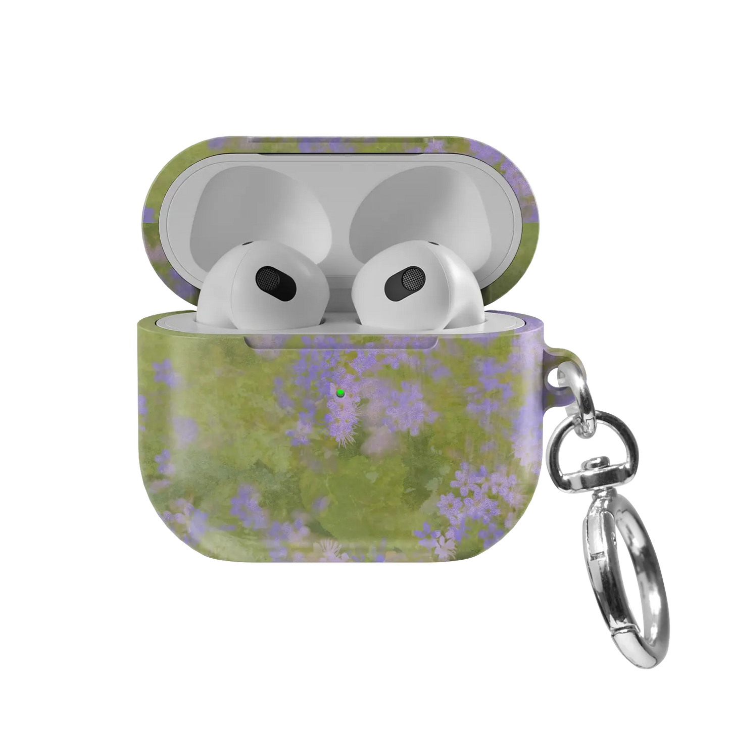 Purple Wildflower AirPods Case, front view with lid open