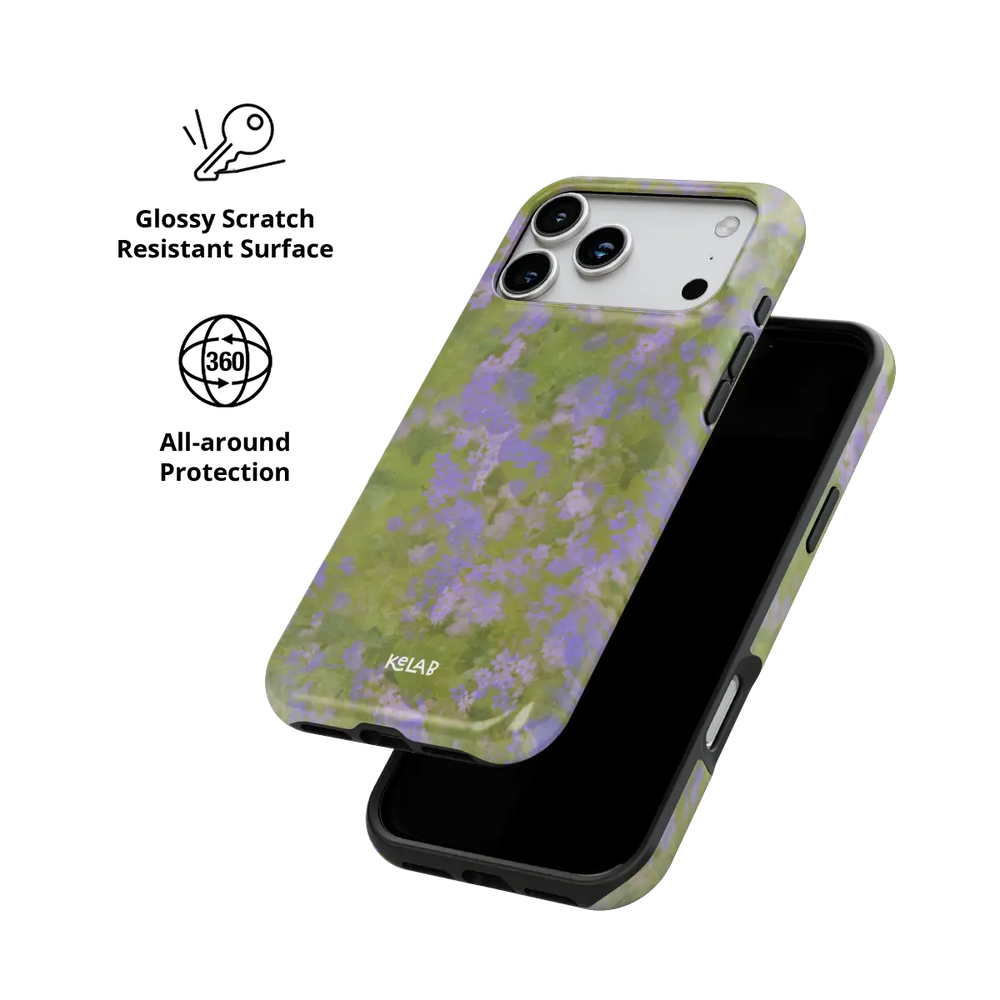 Purple Wildflower iPhone Case, scratch-resistant all-around protection detail