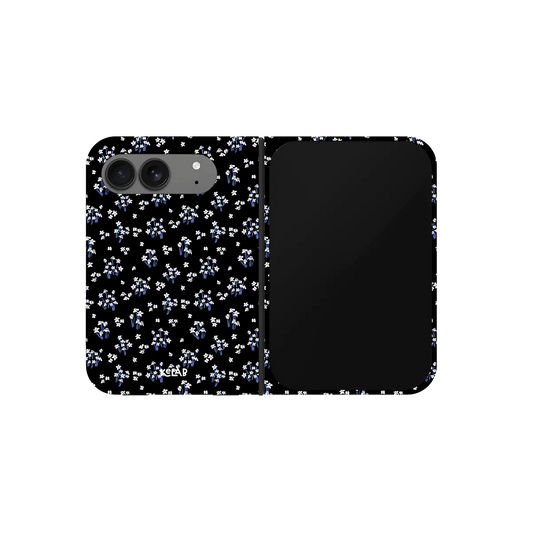 Black Floral, White Lily Dark Academia iPhone 18 Fold Case, unfolded front view