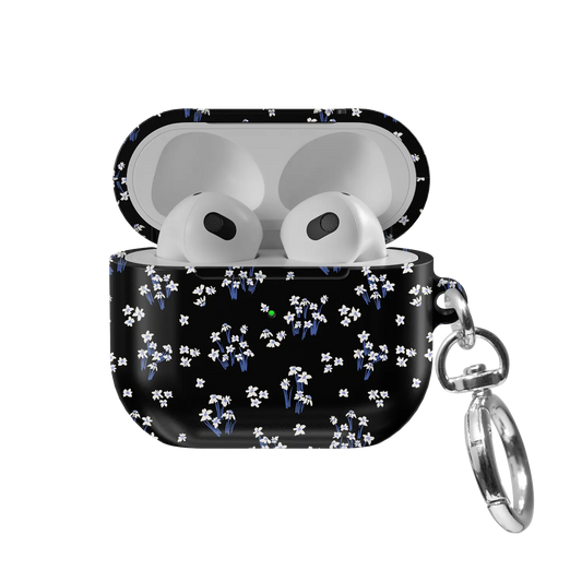 Black Floral AirPods Case, front view with lid open