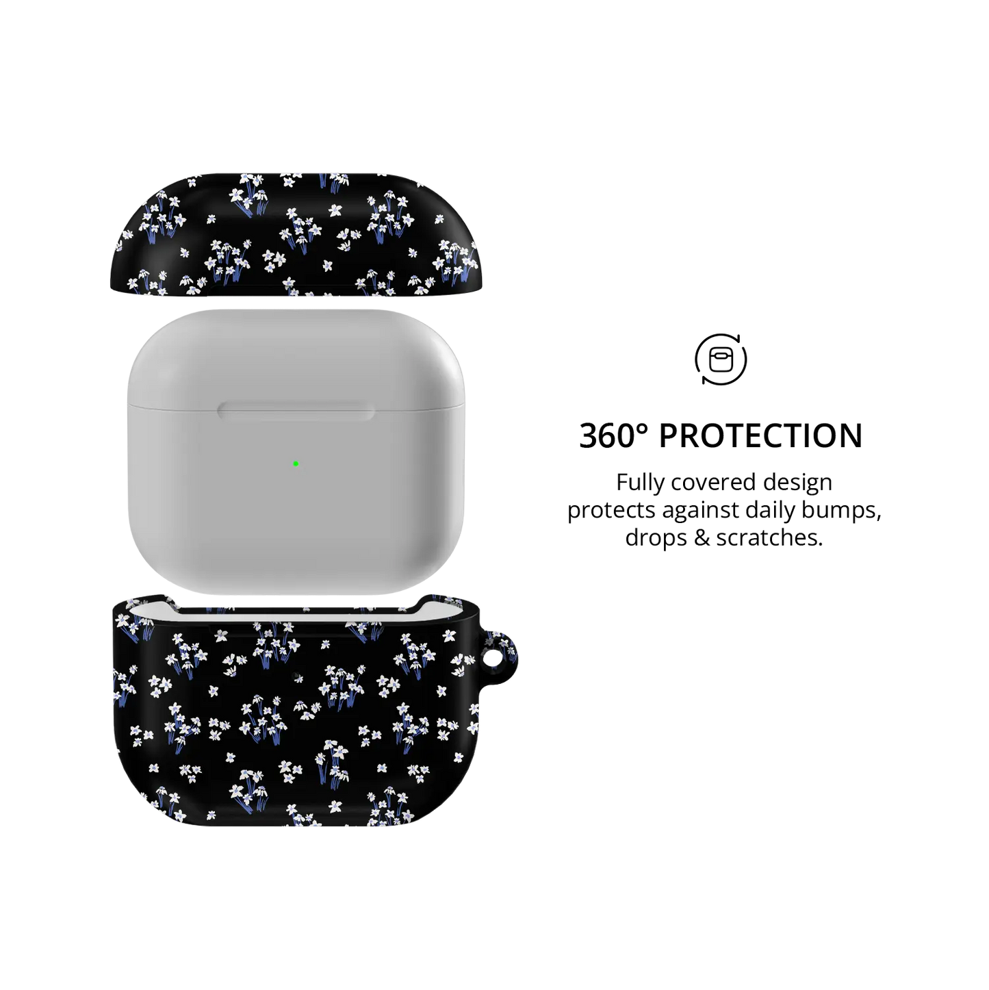 Black Floral AirPods Case, 360-degree protective coverage