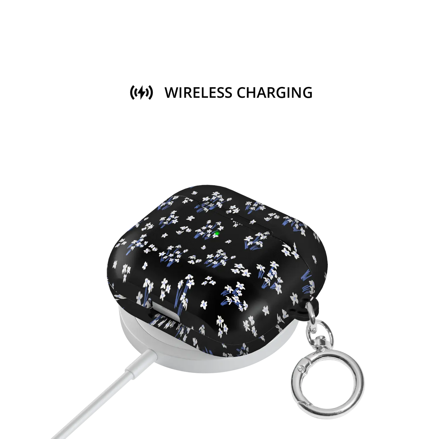 Black Floral AirPods Case, on wireless charger