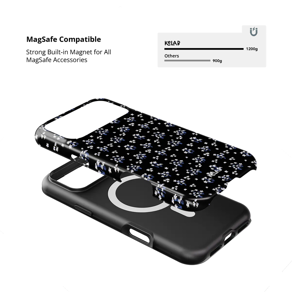 Minimalist Black Floral iPhone Case, MagSafe compatible with built-in magnet strength
