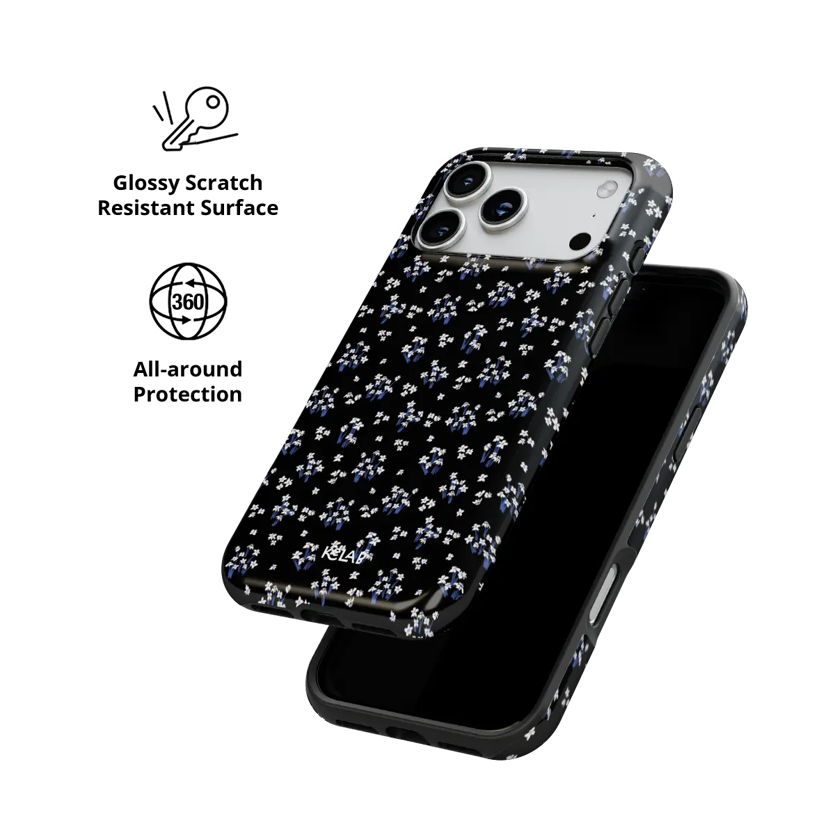 Minimalist Black Floral iPhone Case, scratch-resistant all-around protection detail