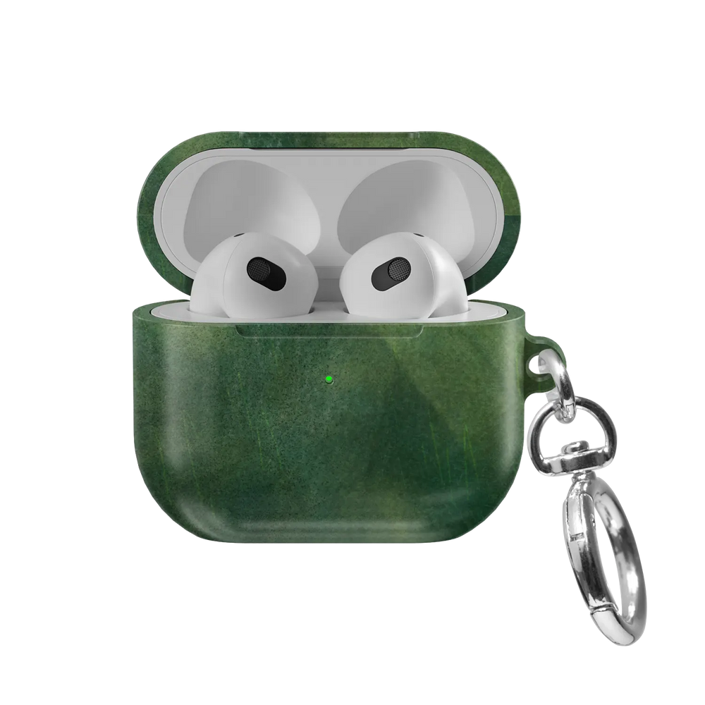 Deep Green Floral AirPods Case, front view with lid open