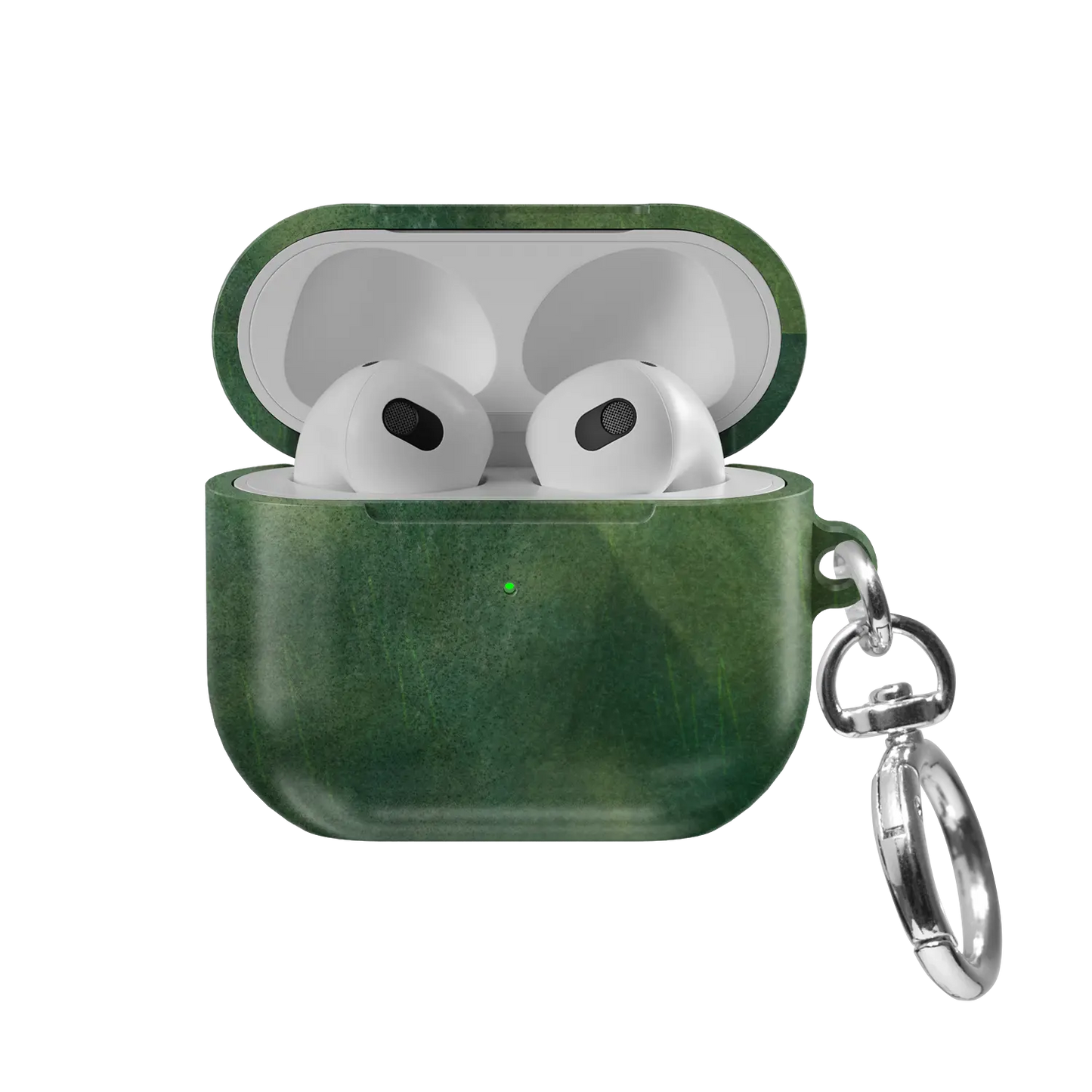 Deep Green Floral AirPods Case, front view with lid open