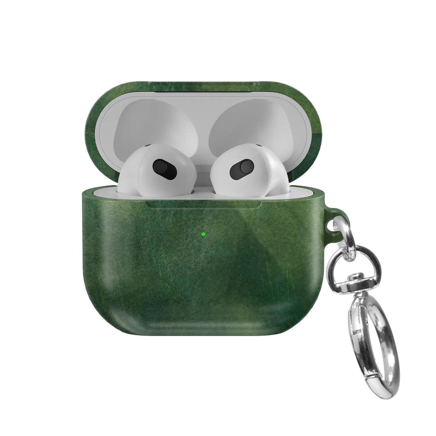 Deep Green Floral AirPods Case, front view with lid open