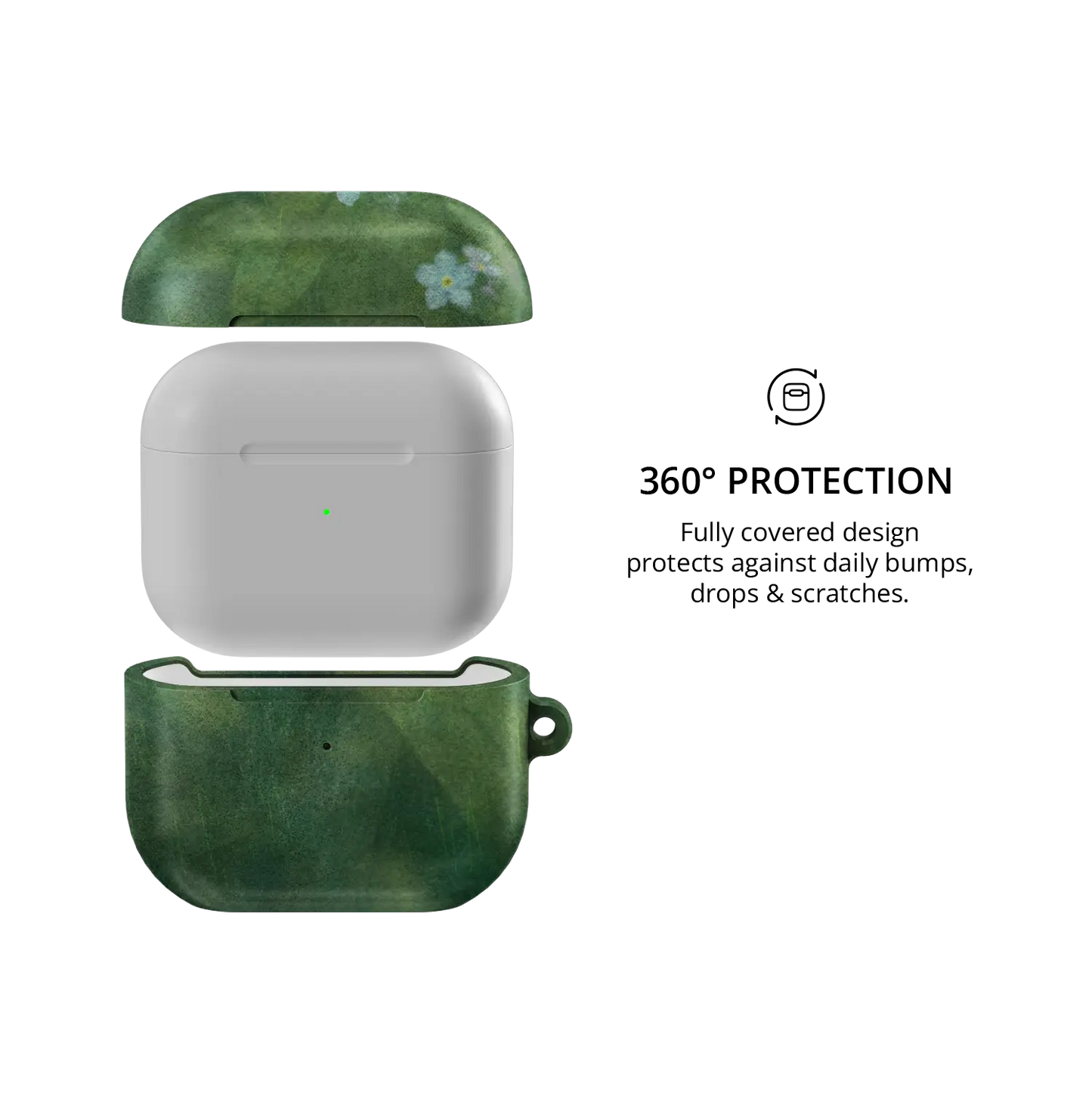 Deep Green Floral AirPods Case, 360-degree protective coverage
