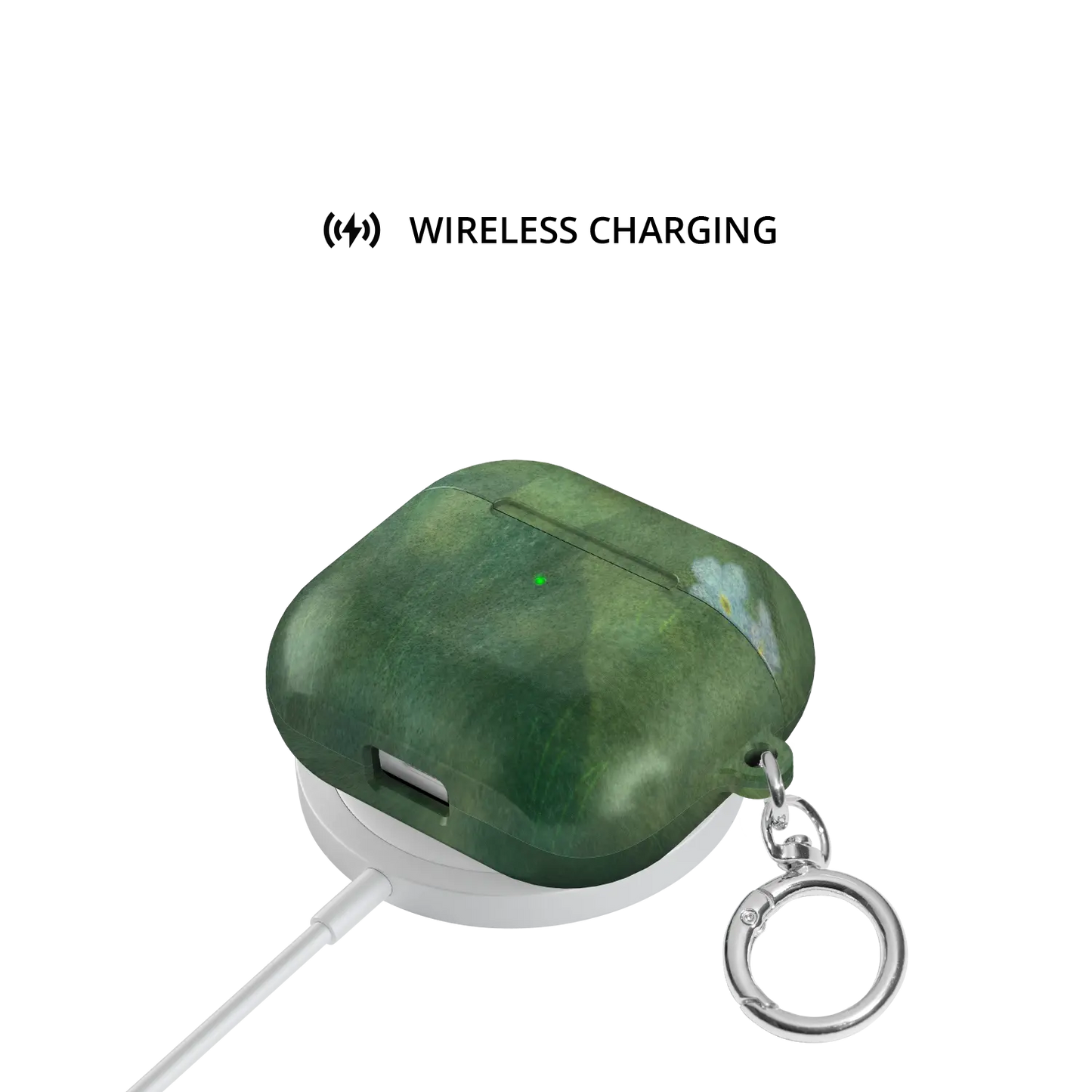 Deep Green Floral AirPods Case, on wireless charger