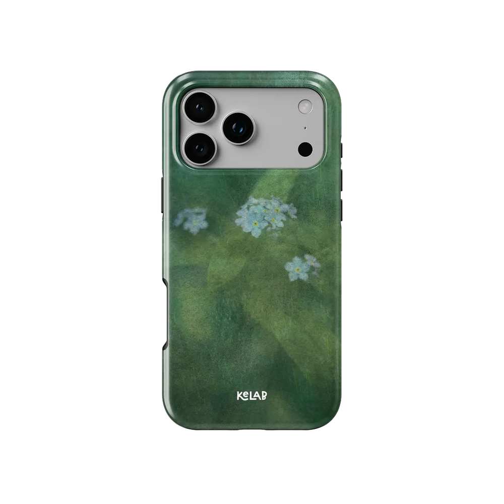 Deep Green Floral iPhone Case, back view showing full coverage and camera cutout