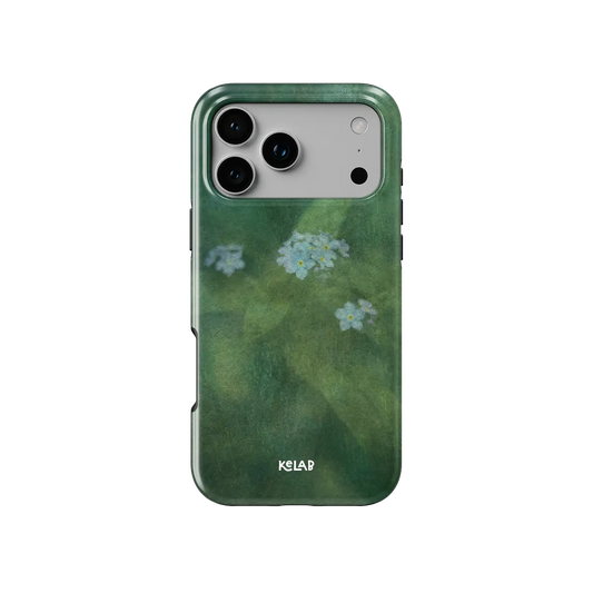 Deep Green Floral iPhone Case, back view showing full coverage and camera cutout
