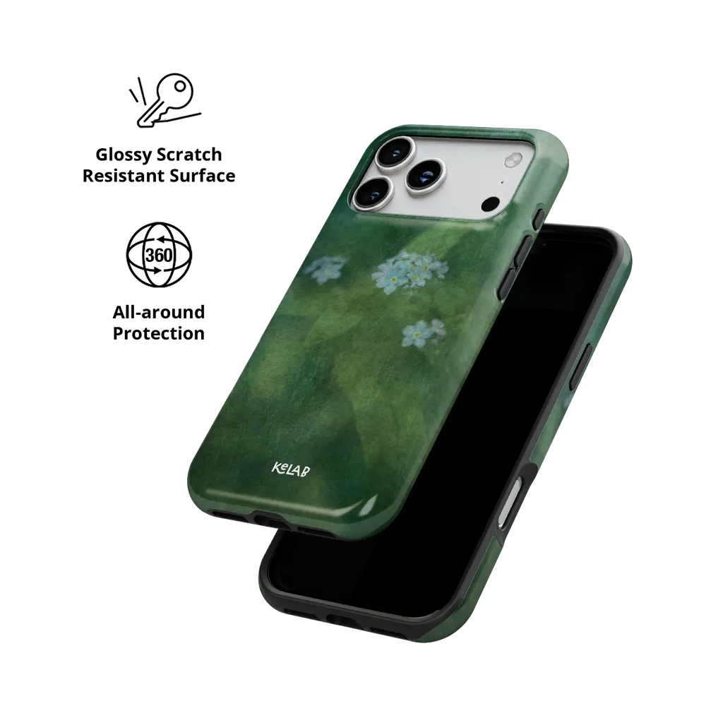 Deep Green Floral iPhone Case, scratch-resistant all-around protection detail