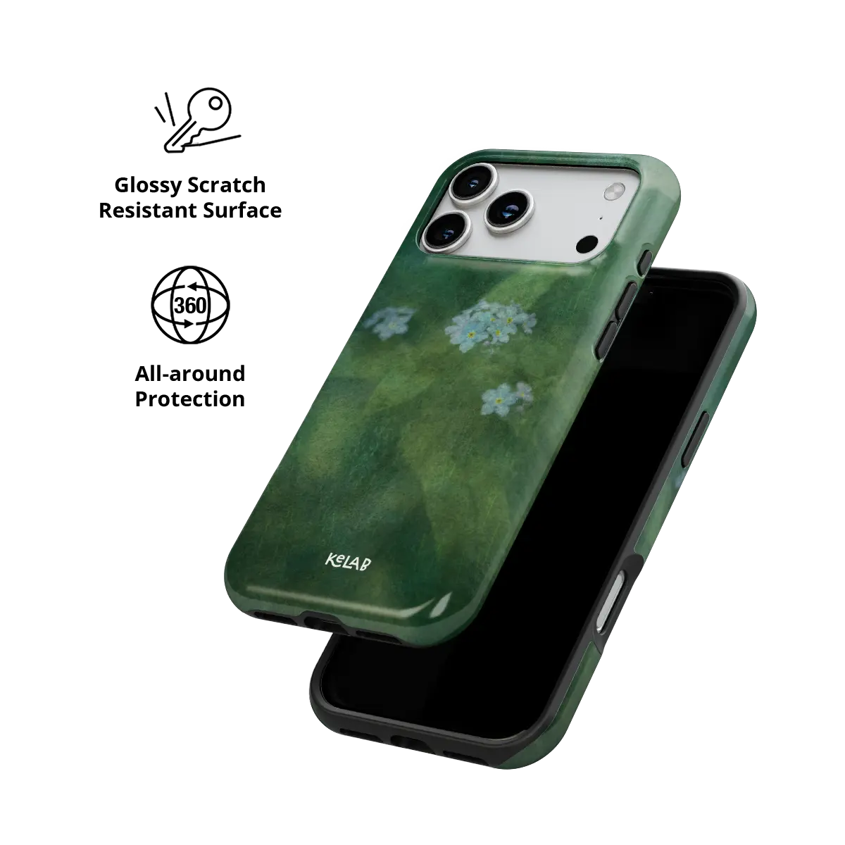 Deep Green Floral iPhone Case, scratch-resistant all-around protection detail