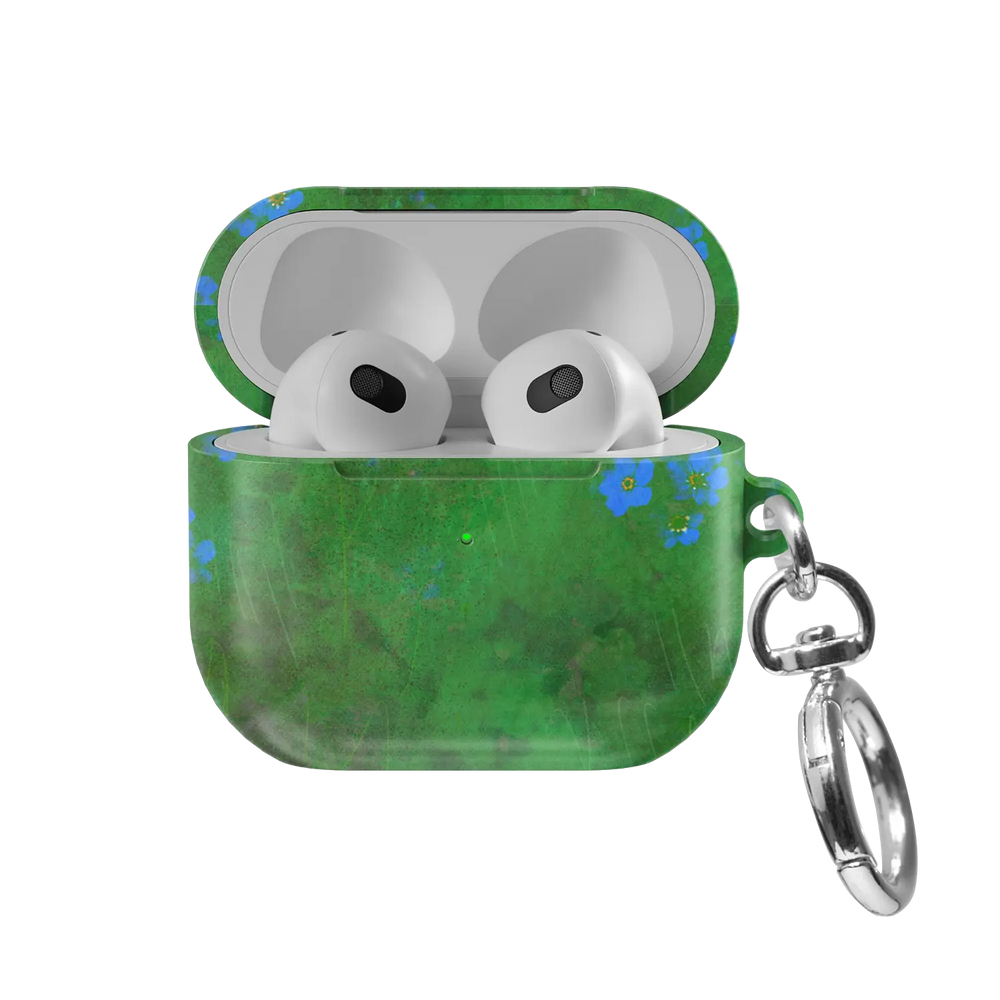 Green Floral AirPods Case, front view with lid open
